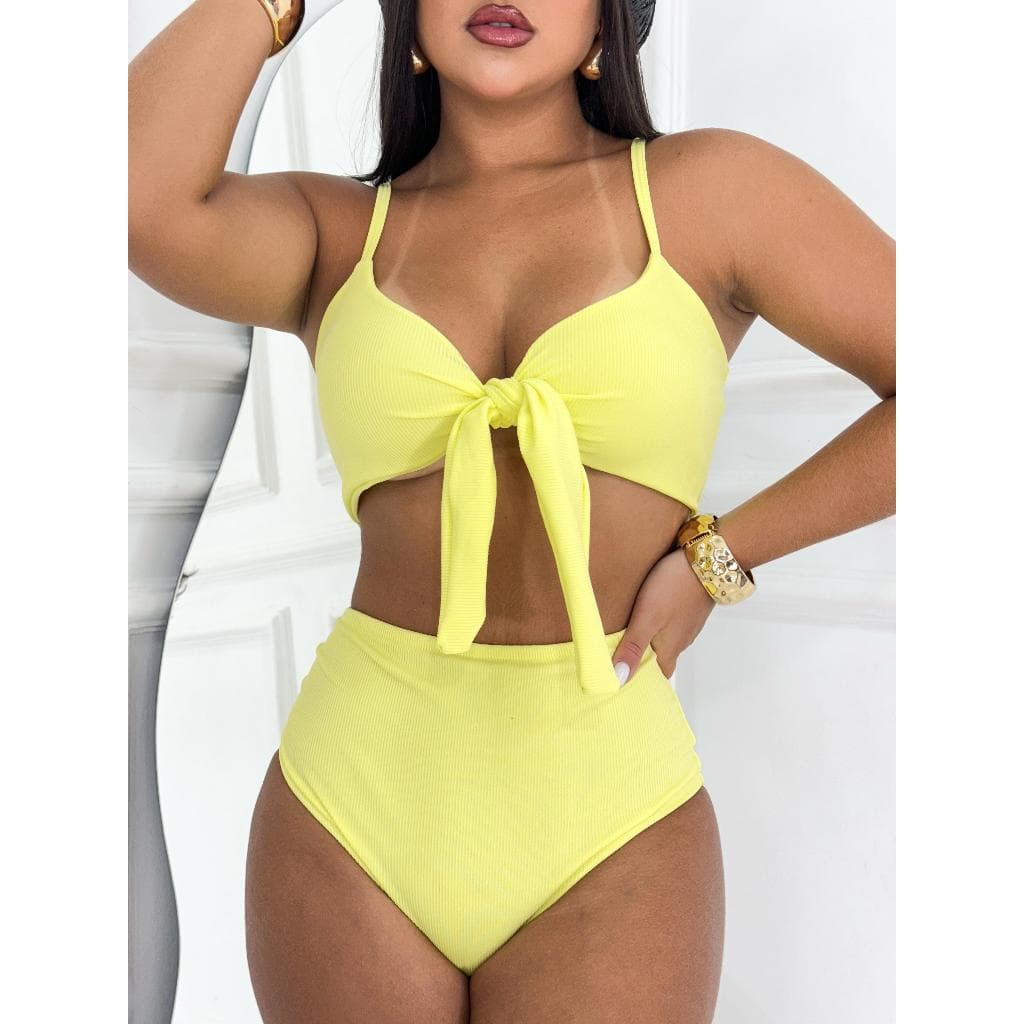 Biquíni Mabel Hot Pant Plus Size Feminino Cintura Alta com Amarração Frontal