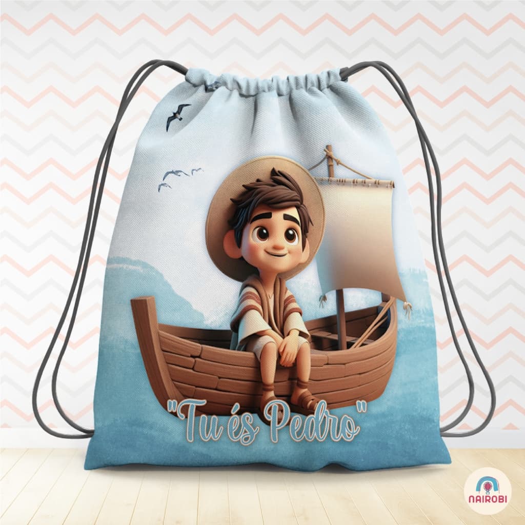Mochila Saco Lembrancinha Personalizadas Tu és Pedro - Dicípulos de Jesus - 19x28 ou 25x35cm - kit com 5 unidades iguais