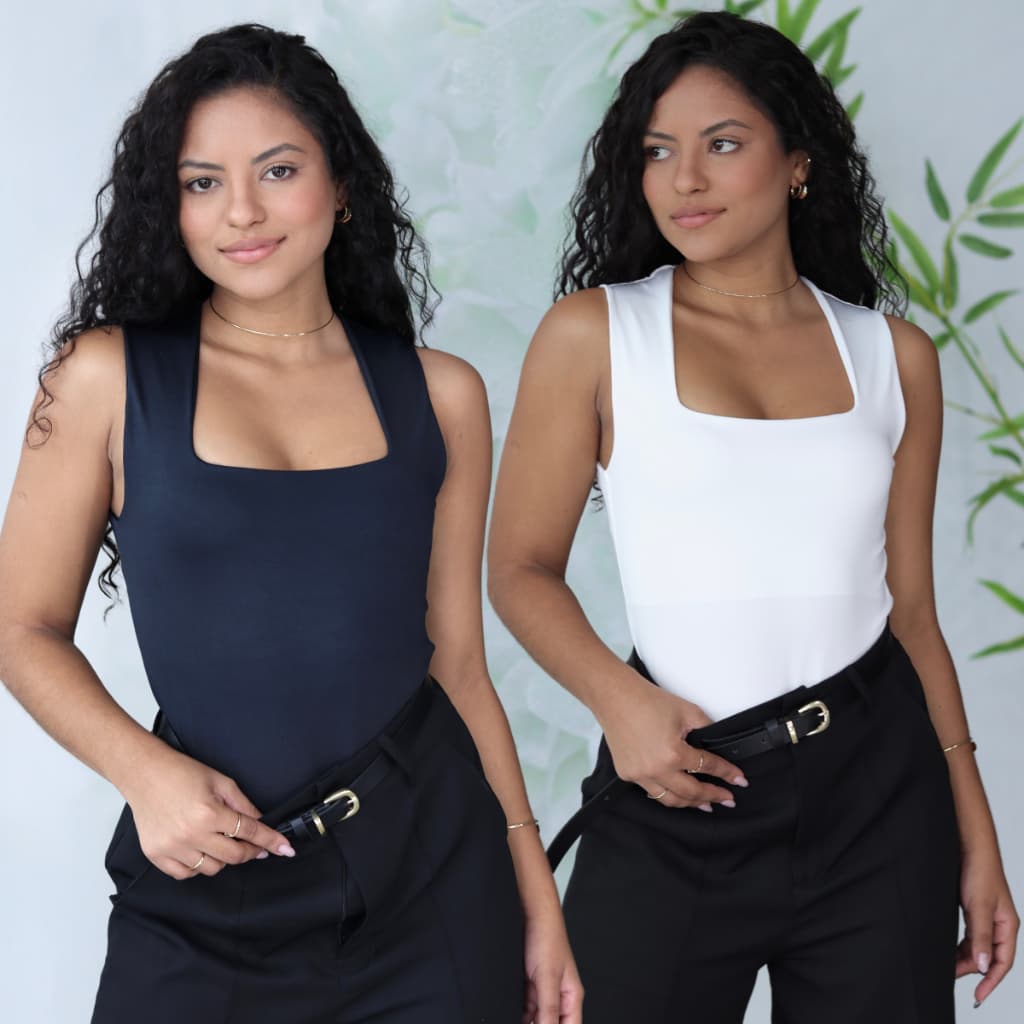 Kit 1 a 2 Body Feminino Decote Quadrado Alça Larga Regata Suplex Casual