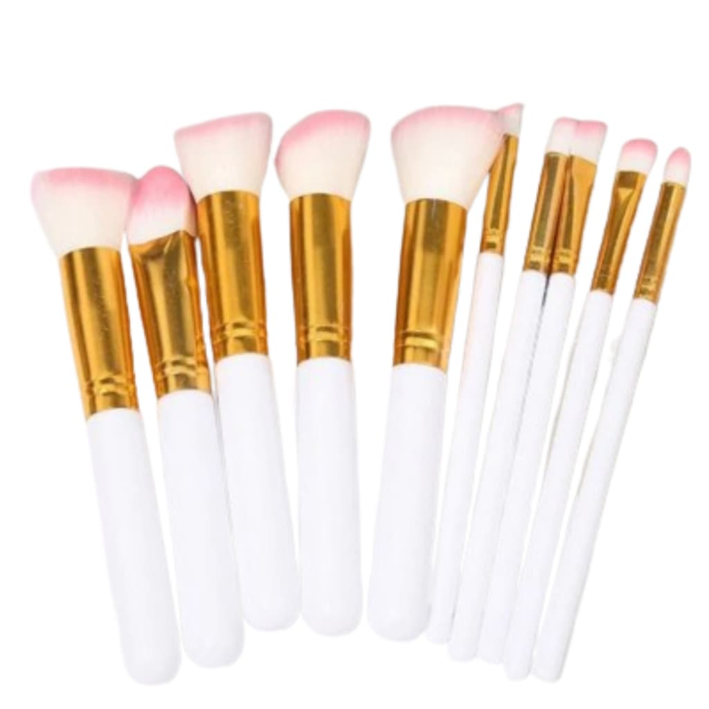Kit 10 Pinceis Maquiagem Pinceis Base Pó Blush Iluminador Contorno Sombra