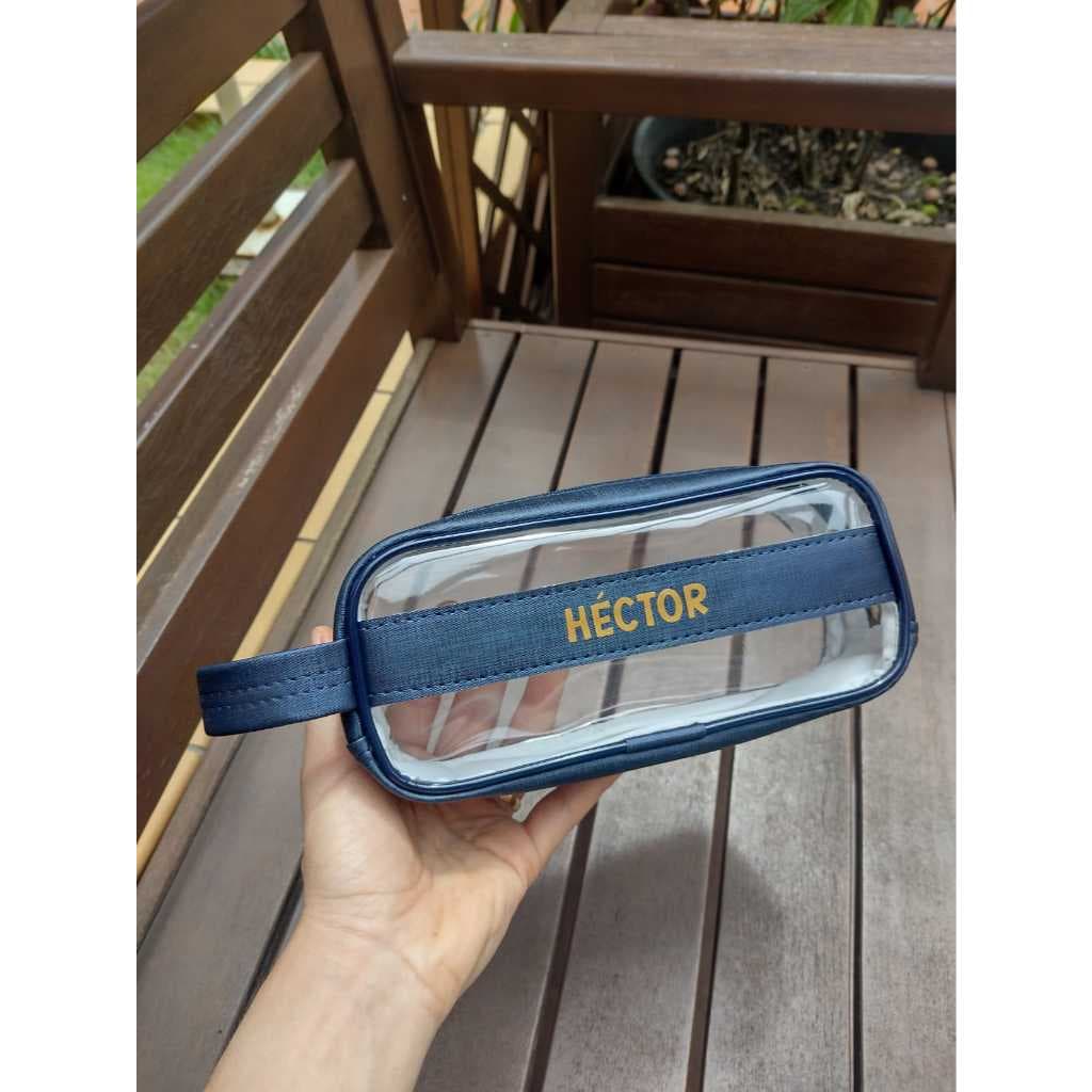 Necessaire estojo com alça lateral e com visor plástico personalizado