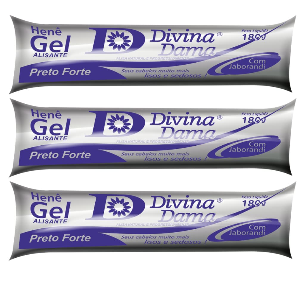 Kit C/03 Henê Gel 180g Preto Forte  Bisnaga Divina Dama