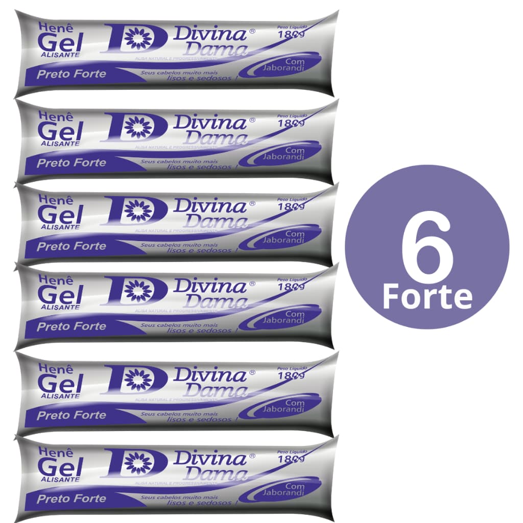Kit C/06 Henê Gel 180g Preto Forte Bisnaga Divina Dama