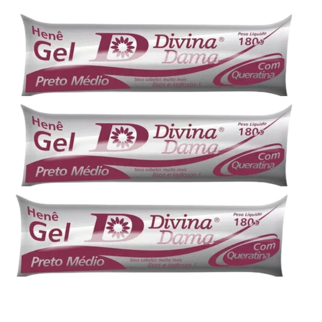 Kit C/03 Henê Gel 180g Preto Médio Bisnaga Divina Dama