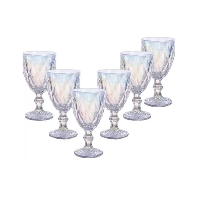 Conjunto 6 Taças Diamond 340ml - Copos Elegantes Festas Casamentos - Perolado e Fumê