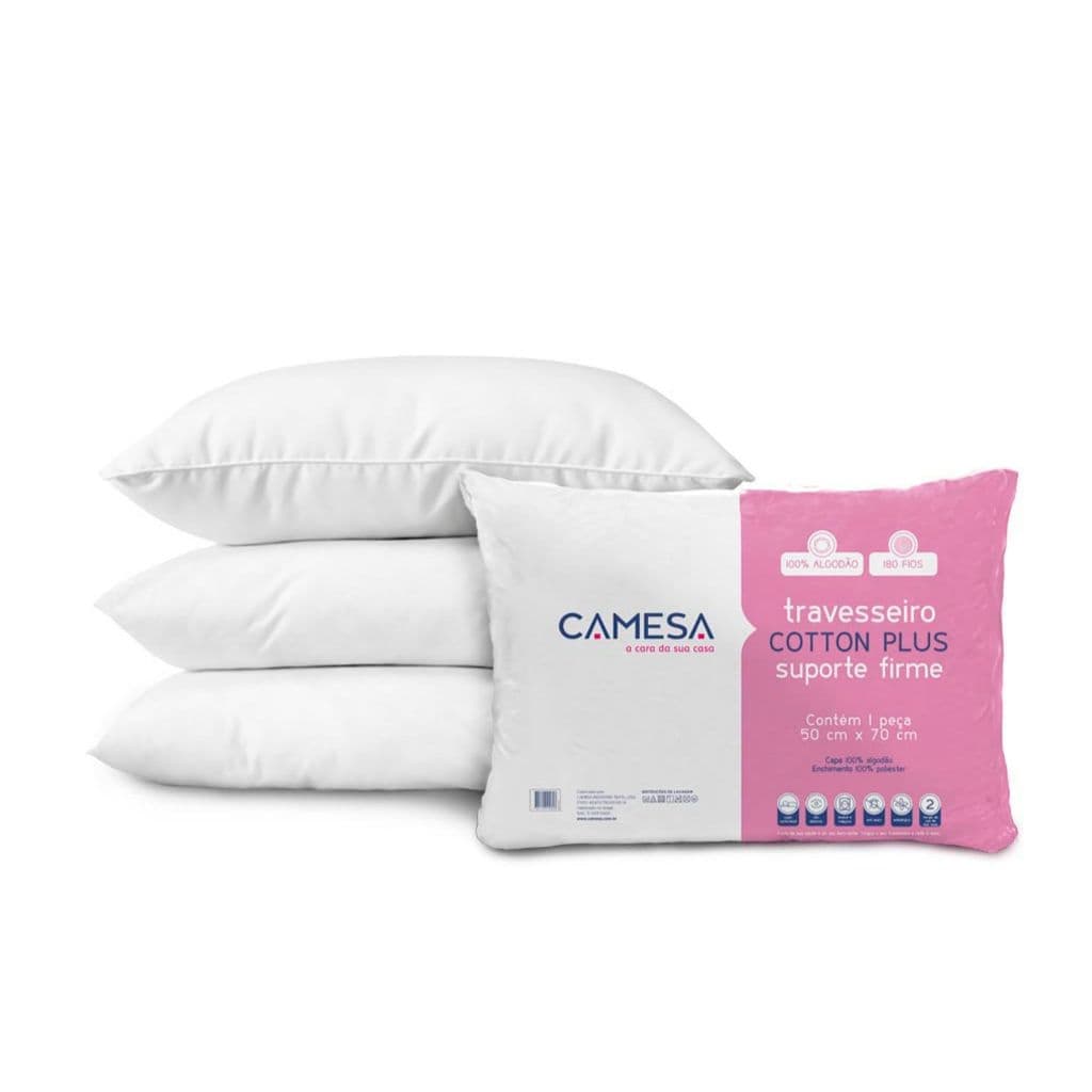 Travesseiro Cotton Plus Camesa – Suporte Firme 50x70cm | Antialérgico e Confortável