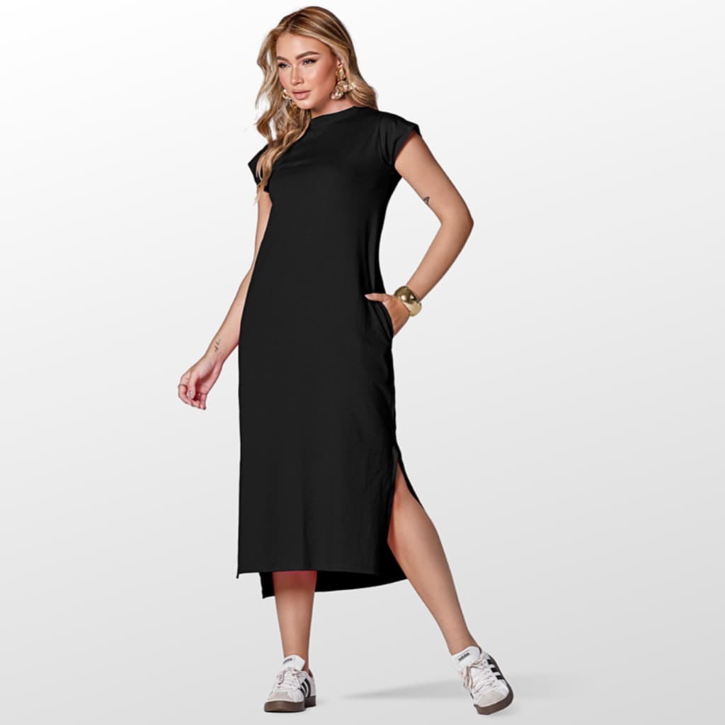 Vestido Muscle Algodao Midi Basico Casual