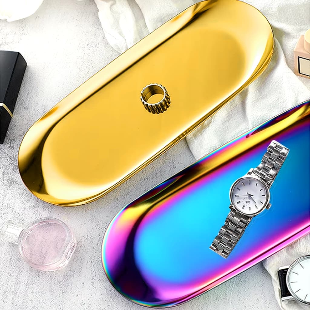 Bandeja Inox Suporte para Manicure Colorido Dourado