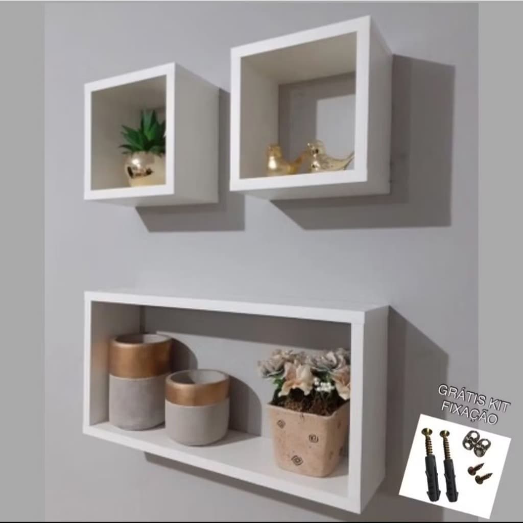 Kit 3 Nichos Mdf Branco Tx Sala Quarta Banheiro Cor Branco