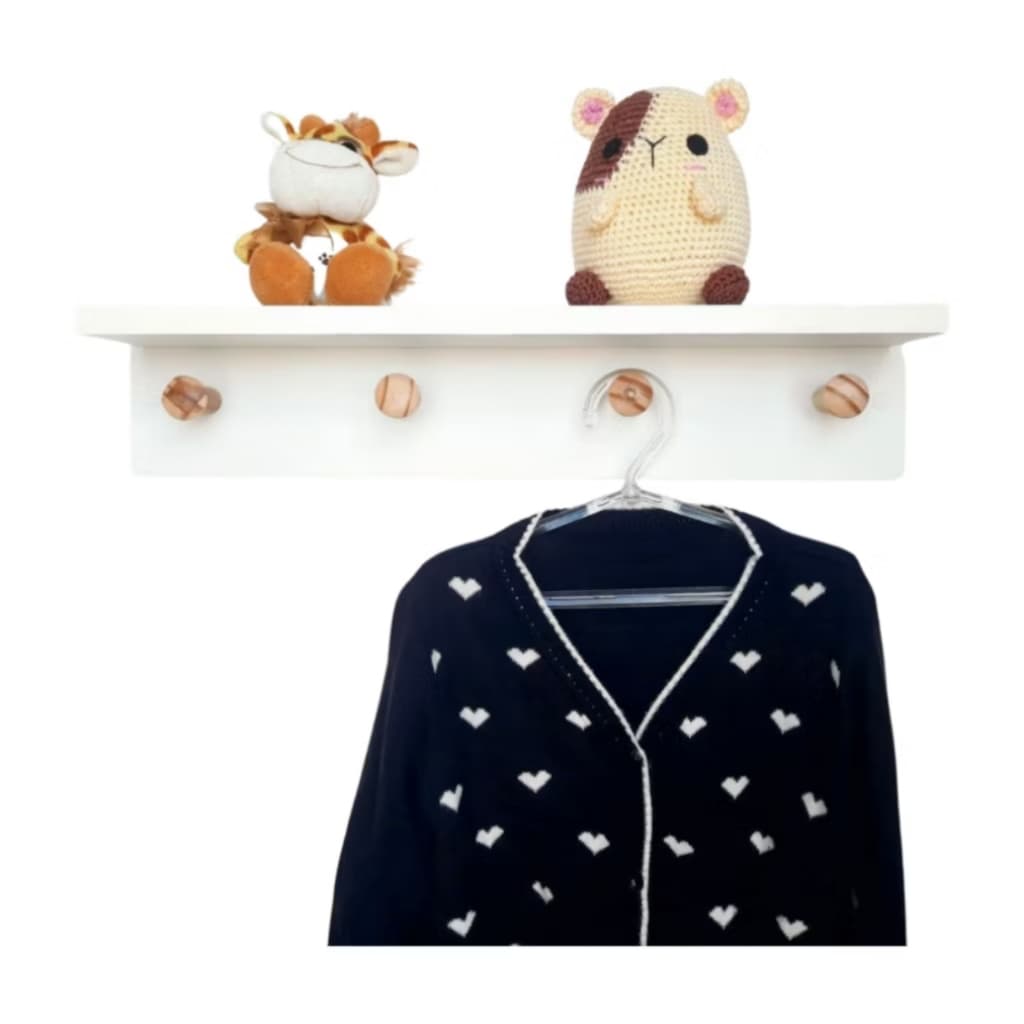 Prateleira Cabideiro Pendurador De Roupas e Acessórios Com Prateleira 60x10 - MDF Branco com 4 pinos