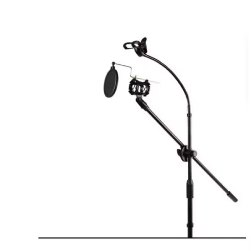Suporte Pedestal de Microfone e Celular de Chão com três Tripés para Palco de Profissional