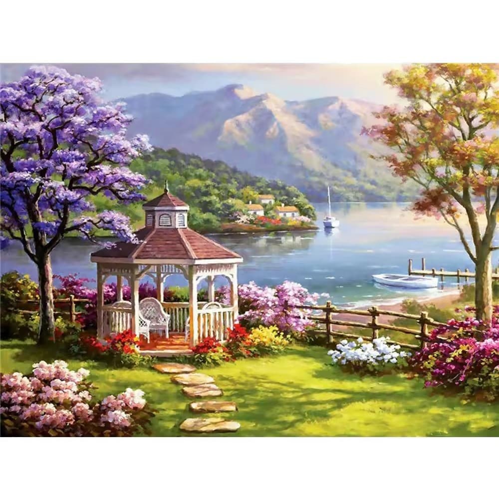 Pintura Diamante 5d Jardim Com Gazebo Natureza 40x30cm Diy