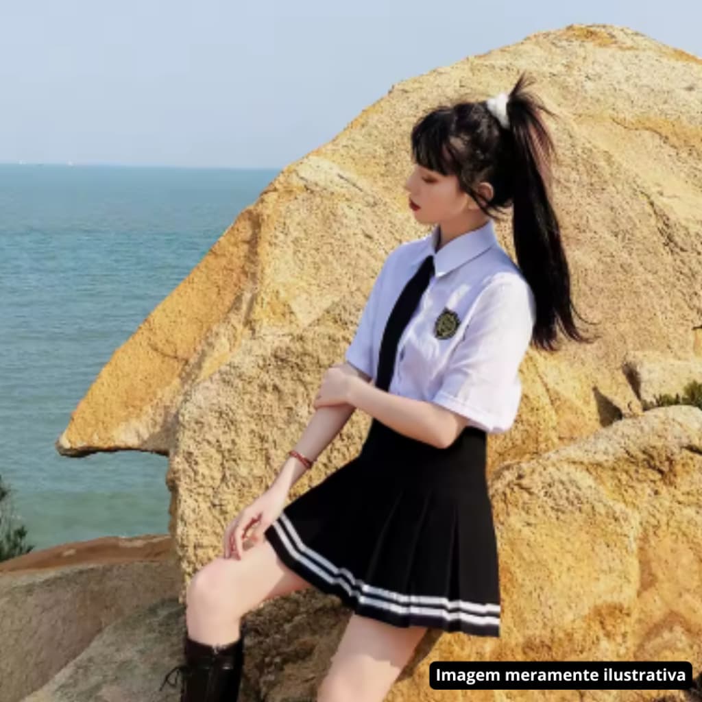 Saia Colegial Preta Lolita Kpop Cosplay
