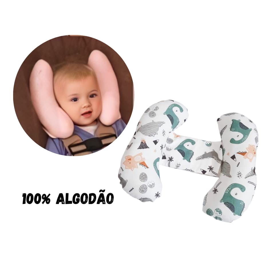 Almofada Pescoço Bebe para Bebe Conforto Anatomico Dino Almofada Cabeça