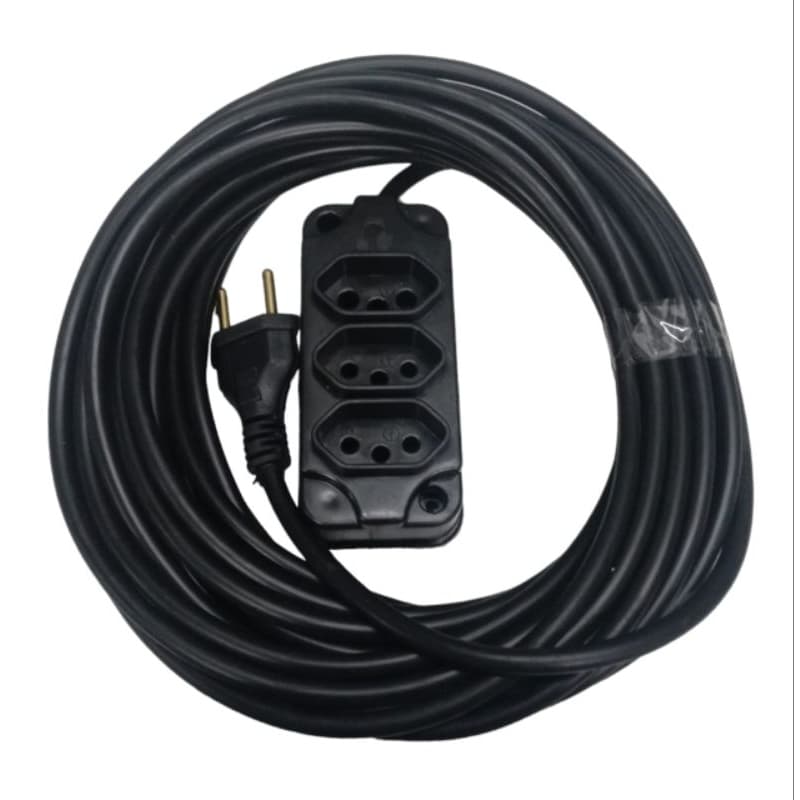 EXTENSÃO CABO PP 2X2.5MM 5 METROS PLUG 2P 10A TOMADA TRIPLA BIVOLT.