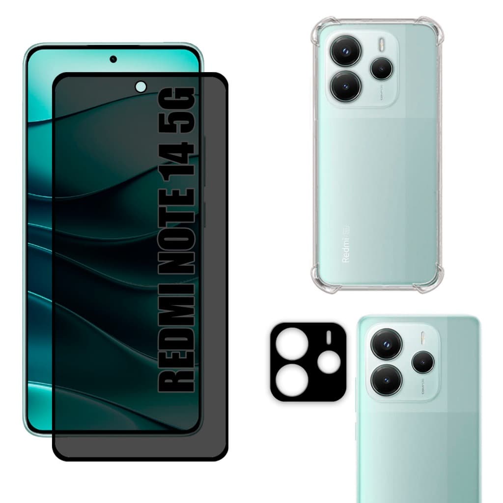 Kit Para Redmi Note 14 5G | Película de Privacidade Fosca - Capa Anti Shock - Película da Câmera 3D