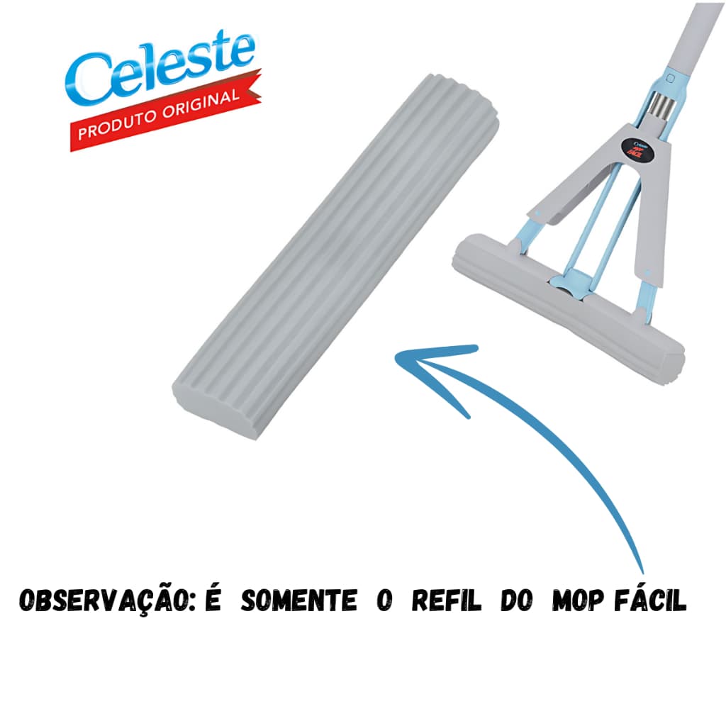 Refil Novo Rodo Mop Fácil Celeste Enxuga E Varre Esfregão Rodo Refil Mop