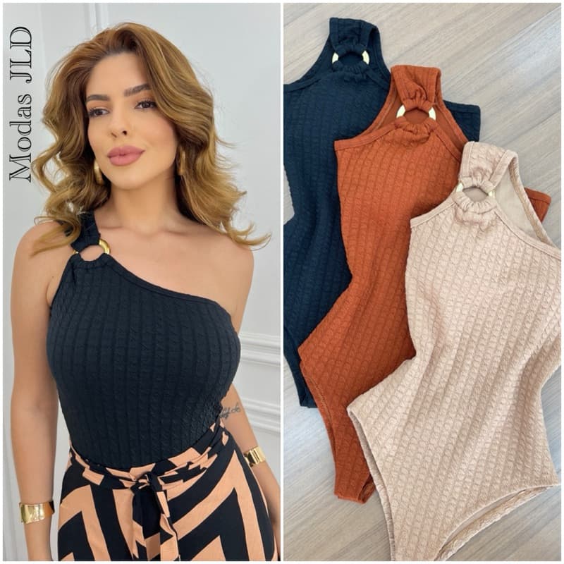 Body Femenino Alça Mula Manca Com Bojo e Detalhe Argola - Moda Verão 2025 Tendência
