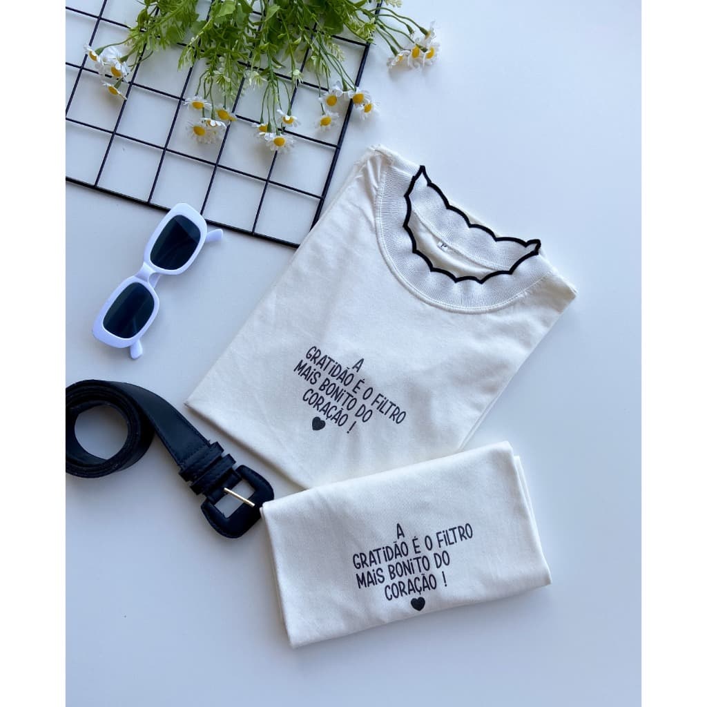 Blusa Tshirt Baby Look Camiseta Gola Lurex