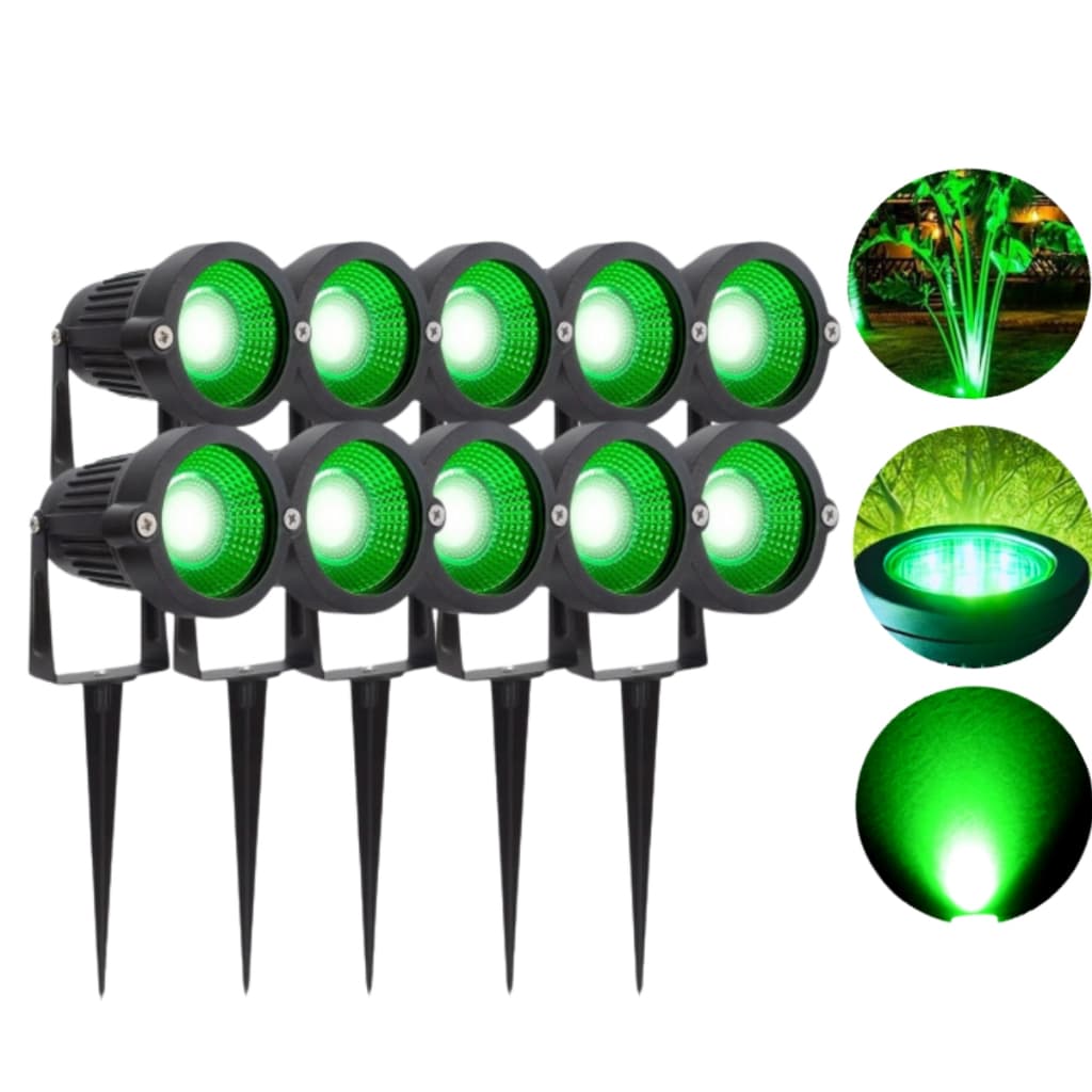 LUMINÁRIA DE JARDIM FORMATO DE ESPETO BIVOLT COB LED 7W GRAMA GRAMADO QUINTAL EFEITO KIT 10 VERDE 2