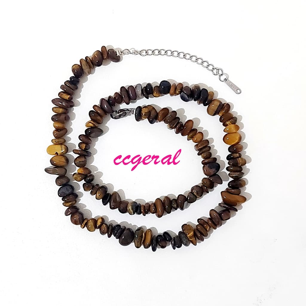 Colar Cascalho Olho Tigre Pedra Natural