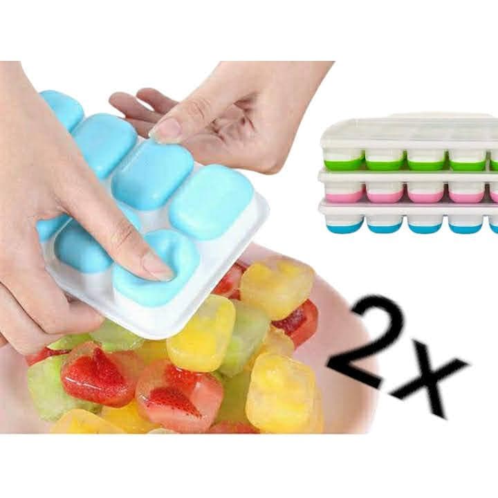 Forminhas de Silicone Kit 2 Forma de Gelo com Tampa Rígida Fundo Flexível