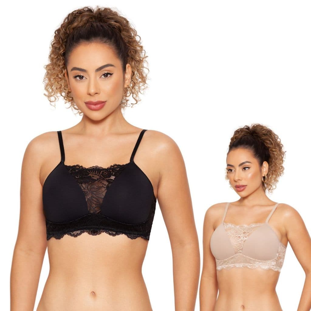 Kit 2 Sutiãs Renda Cobertura Total Decote Feminino