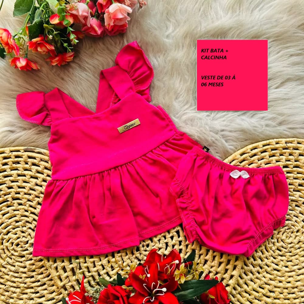 Kit 2 Peças Bata + Calcinha Bebê Menina 03 á 06 Meses Batinha Infantil Moda Verão Premium Luxo