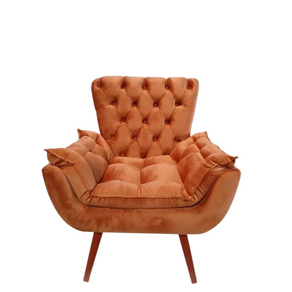 Big Estofados Poltrona Luxo Veludo Linda Terra Cota – Capitone Classico Elegante Conforto - Retrô