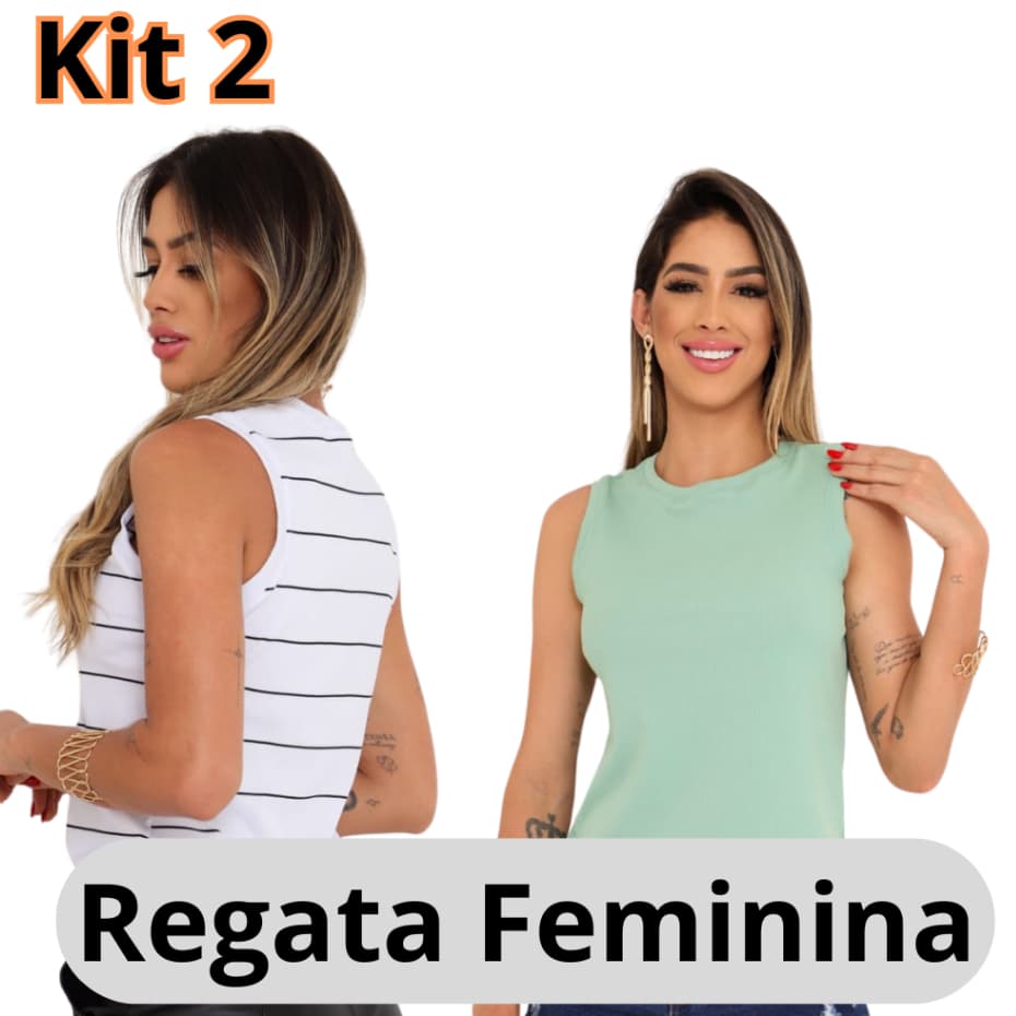 Kit 2 Blusa Regata Feminina - Regata Feminina - Regata Canelada Feminina