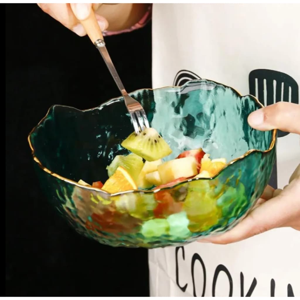 Travessa de Cristal Bowl De Cristal Colorido Fio Dourado 17cm