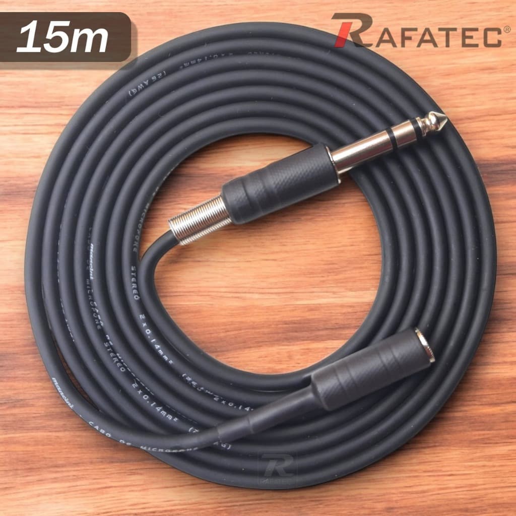 Cabo Extensor P10 P2 Estereo Balanceado 15M Mesa Caixa de Som Fone Retorno