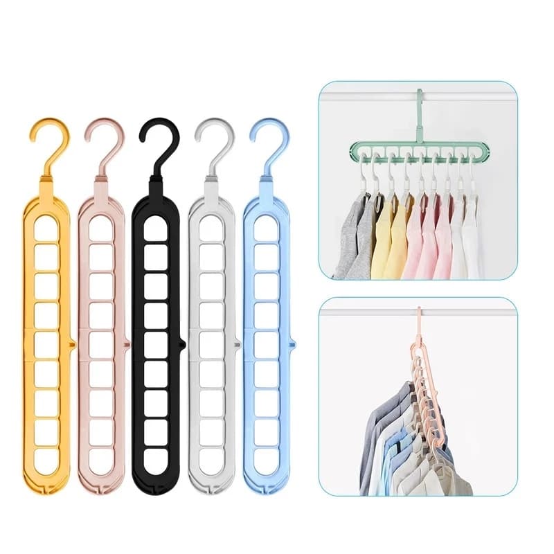 Kit 5 Cabides Mágicos Organizador Cabides Furos MultiDobrável com 8 CORES para com 9 Furos Multidobrável