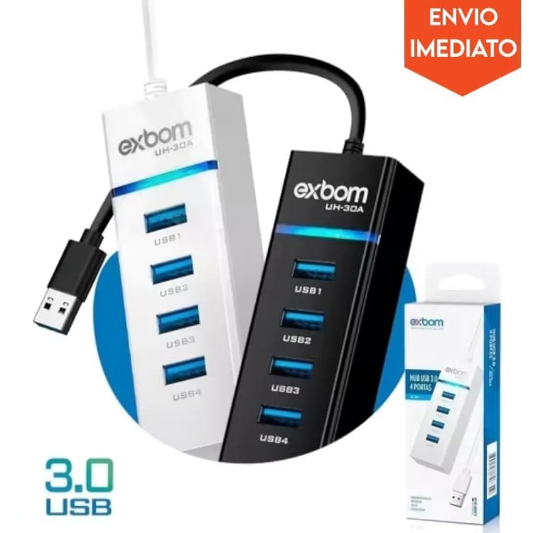 Hub USB 3.0 expansão 4 portas com LED Exbom