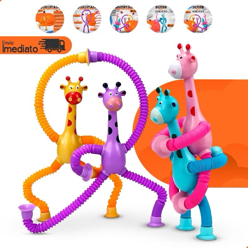 Kits de Brinquedo Infantil Girafa Pop Tubo Led Com Ventosa