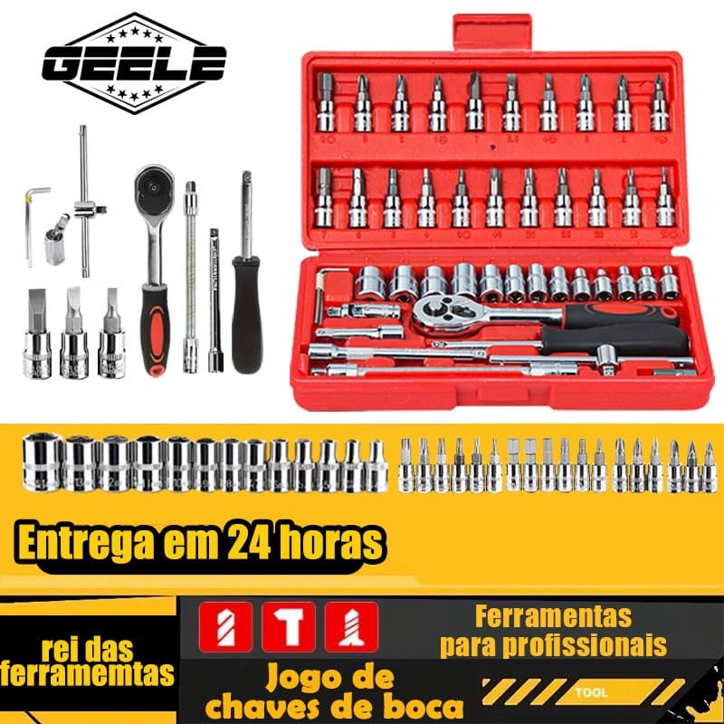 Kit de Ferramentas com 46 Peças+ Maleta com  Conjunto de Chaves GEELE