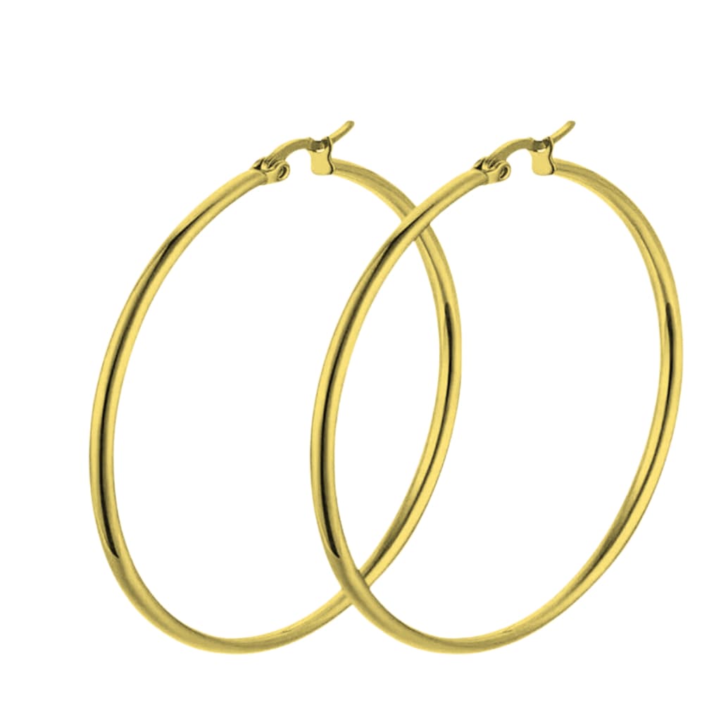 Brincos Argola Feminino Na Cor Dourada Em Aço Inoxidável Com Seis Centimetros Brilho Intenso