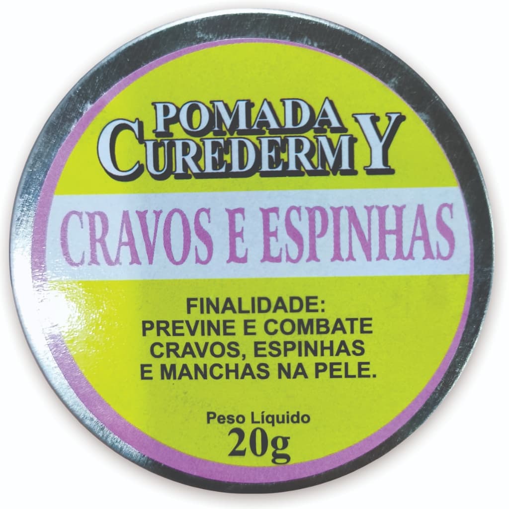 1 Pomada Curedermy Curador - Previne e Combate Cravos, Espinhas e Manchas na pele - Latinha 20g