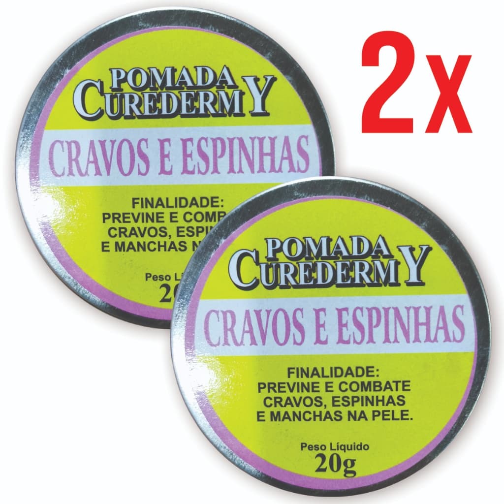 2 PomadaS Curedermy Curador - Previne e Combate Cravos, Espinhas e Manchas na pele - Latinha 20g