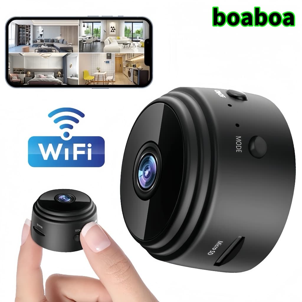 Câmera A9 Mini HD com Sensor de Presença Wi-Fi  e Suporte para Encaixe  Fixa + Giratória
