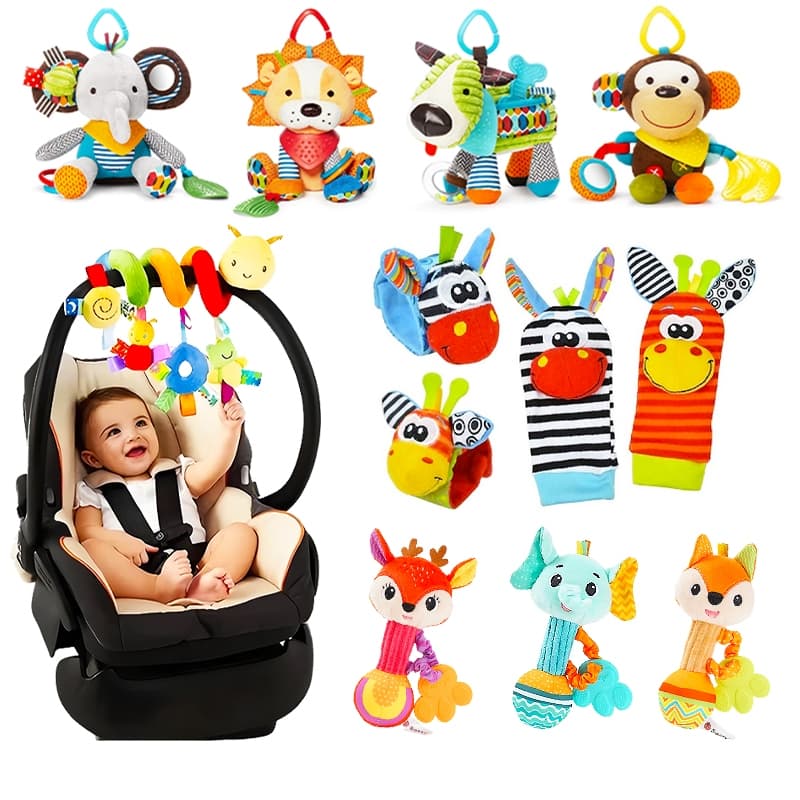 Kit De Brinquedos Para Bebé Lagarta De Pelúcia Espiral  E Animais Chocalho  Com Mordedor  Barulho  Brinquedos Calmantes
