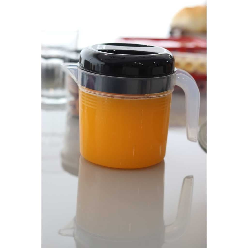 Jarra de Plástico Graduada C/ Tampa Preta 1,2L Para Suco Agua Vitamina Multiuso Uninje