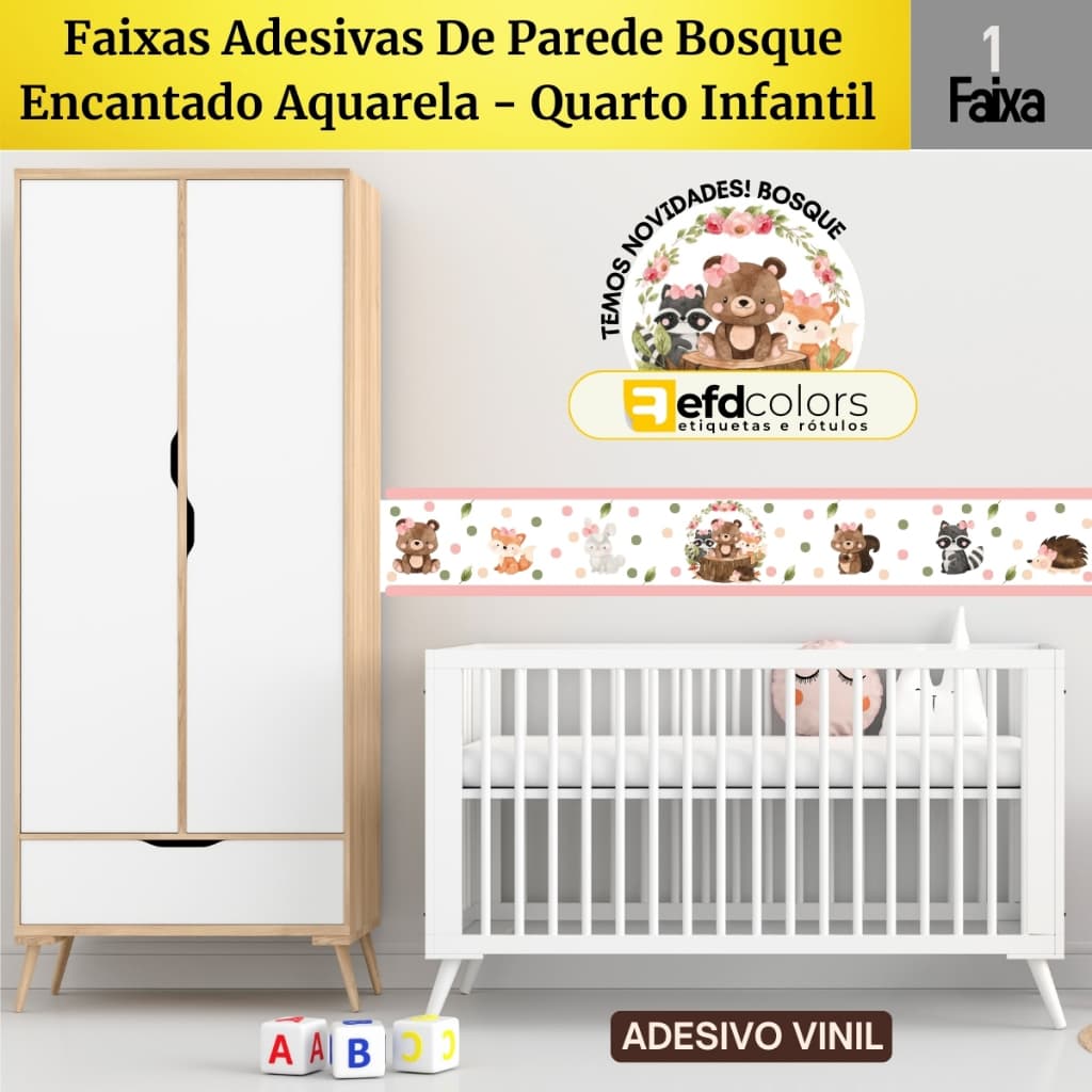 Faixas Adesivas De Parede Bosque Encantado Aquarela - Papel de Parede Quarto Infantil Menina