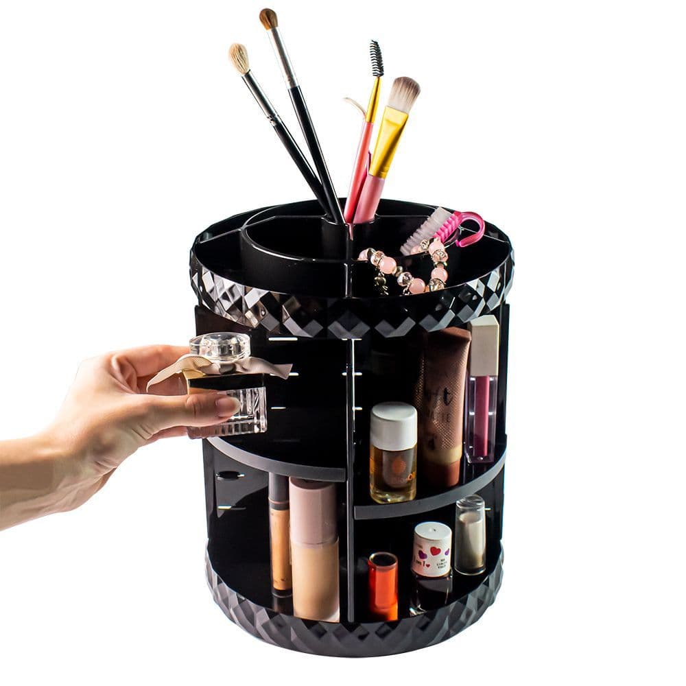 Organizador Giratório 360º Para Maquiagens e Cosméticos Diamond Black em Acrílico