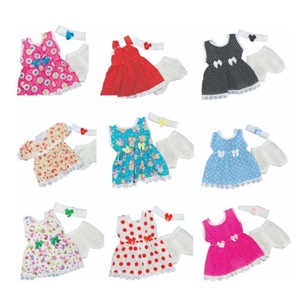 kit com 6 peças para boneca baby alive vestidos 25 a 30cm - 2 vestido + 2 calcinha + 2 Tiara