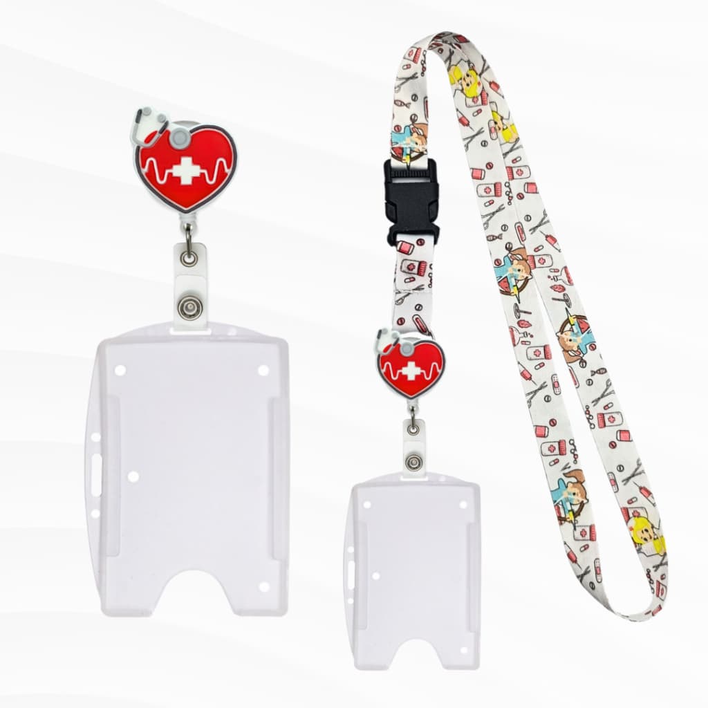 Kit Enfermagem Cordão c/ Porta Crachá Retrátil e Porta Crachá Transparente
