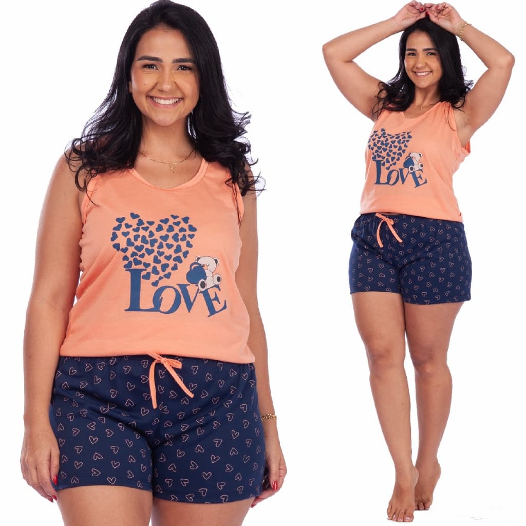 Pijama Adulto Feminino Baby Doll Regata Curto Verão Estampado Fresquinho Malha Confortável
