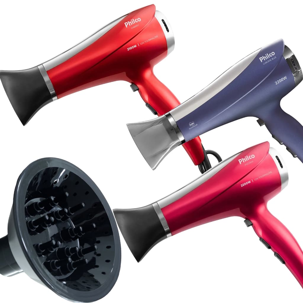 Difusor Definidor de Cachos Bico Grande 17Cm Secador De Cabelos Philco Modelo Cherry Psc2300 Chrome Blue