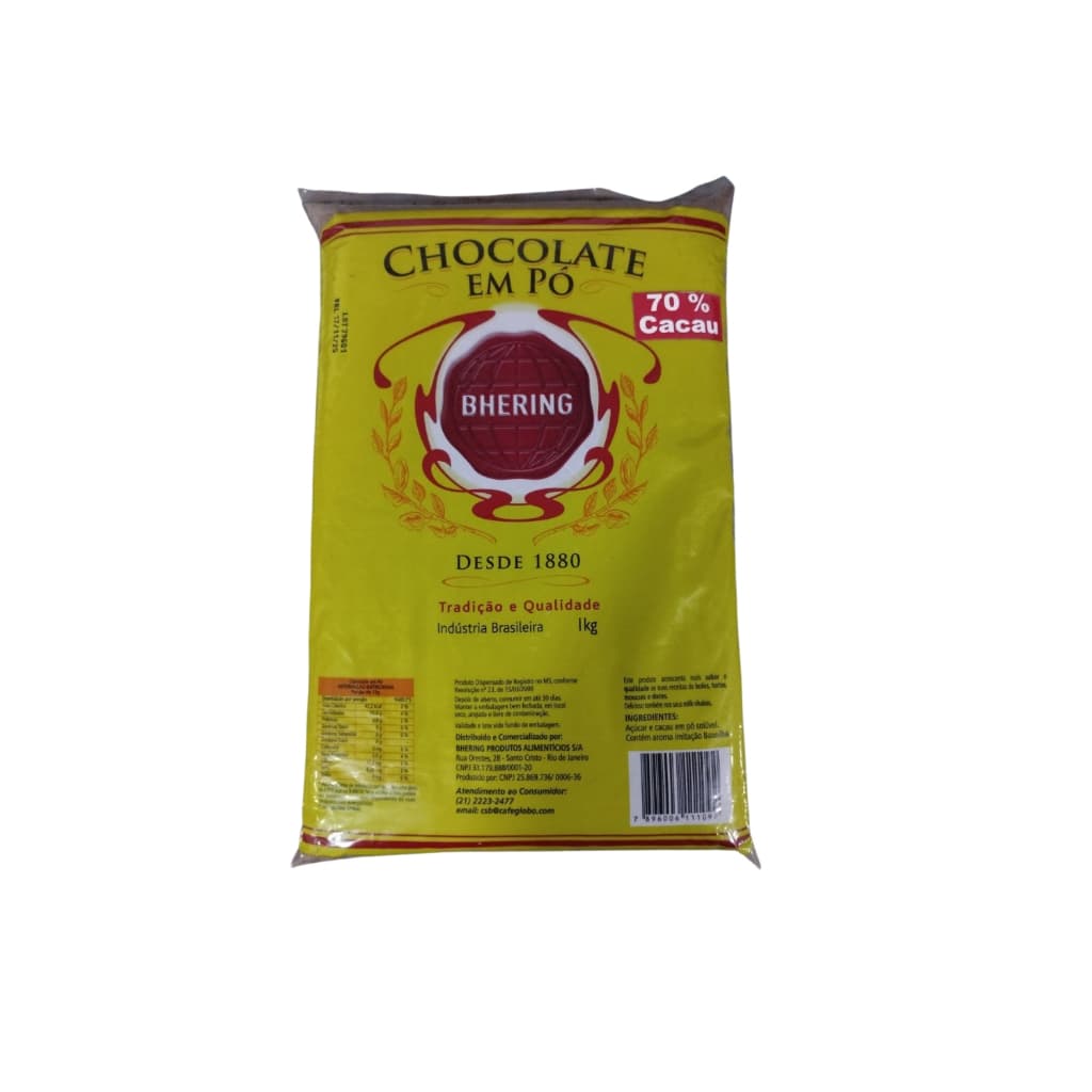 Chocolate em Pó 70% Cacau Bhering 1kg Ideal Para Bolos Doces Confeitaria e Sobremesas