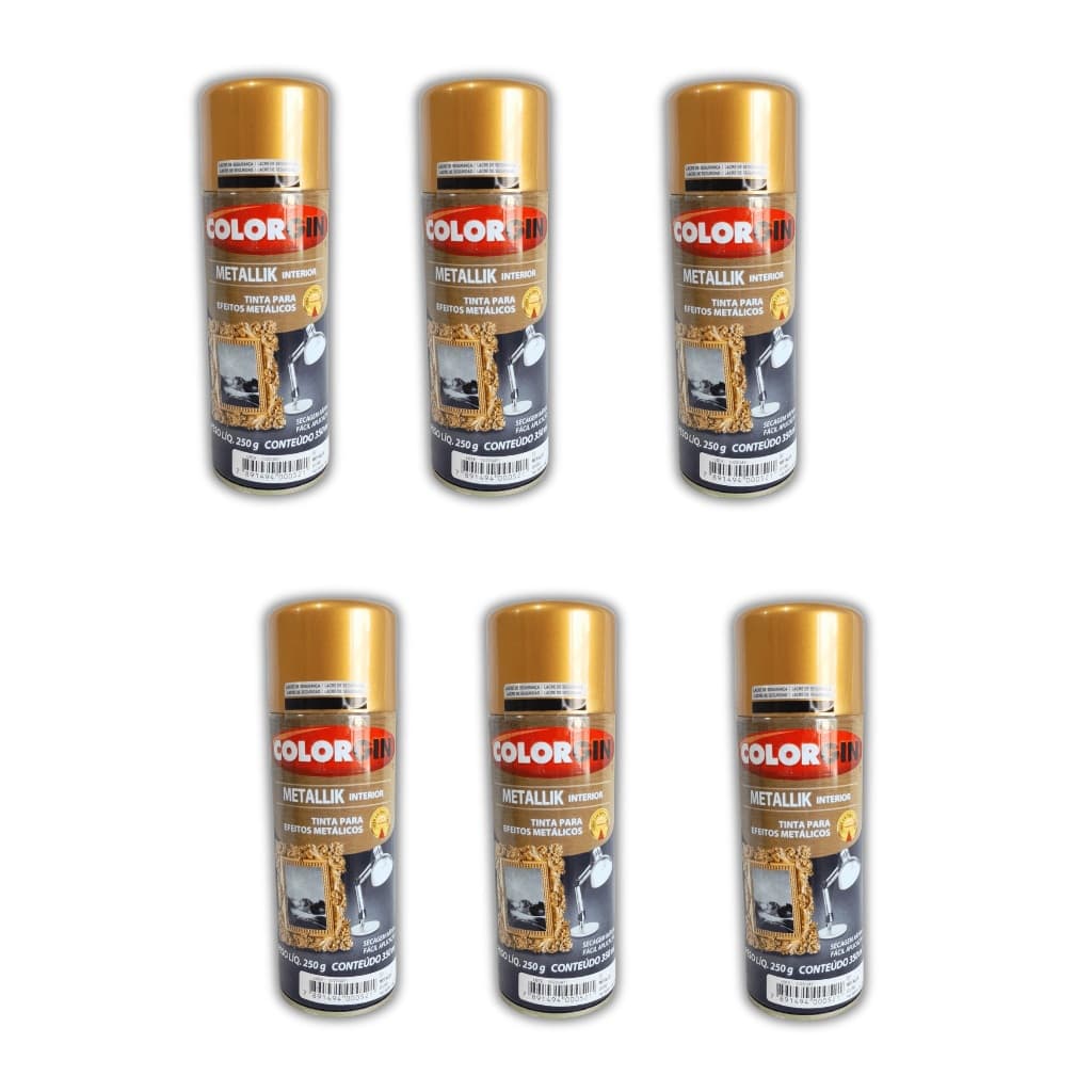 Tinta Spray Metallik Ouro 350ml 52 Colorgin com 6 Unid